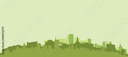 Green panoramic poster of the city skyline with solid background buildings on a hilly terrain of VENICE, ITALY