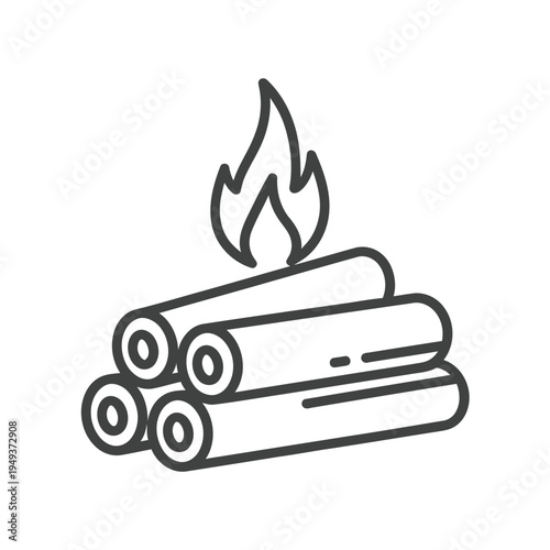 Simple line drawing of burning logs