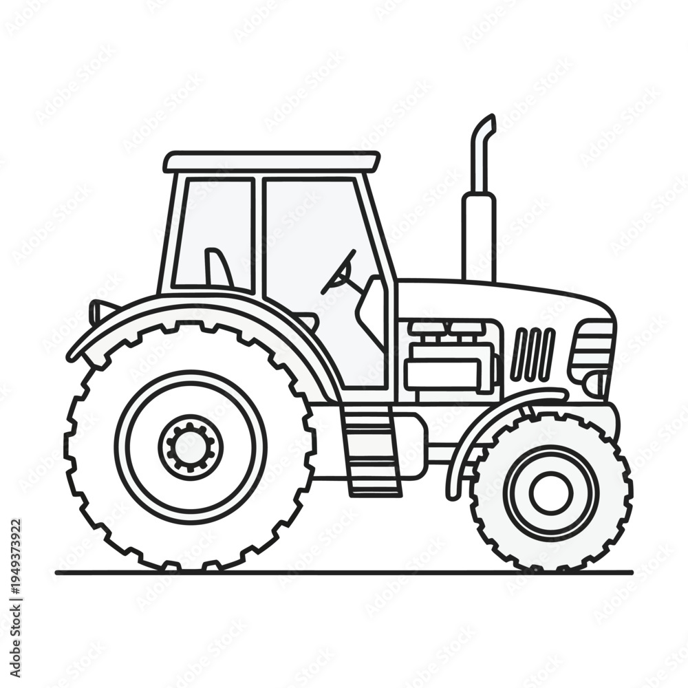 Fototapeta premium Simple line drawing of a tractor