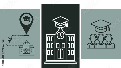 College university campus building icon style illustration for education and learning theme