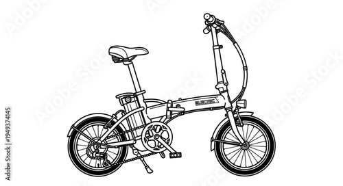 Detailed Line Art of a Compact Folding Bicycle for Urban Commuting.