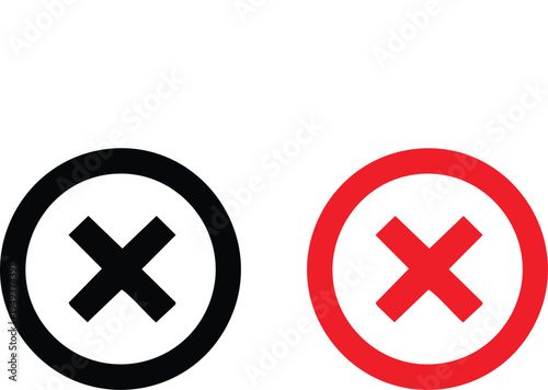 Black and red circles with white cross symbols