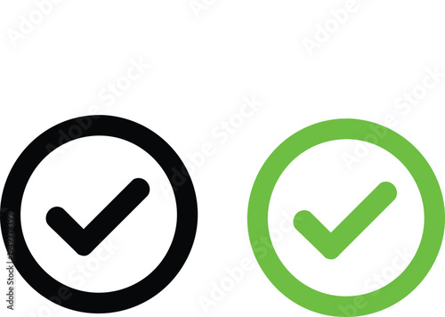 Black and green check marks inside circles