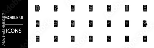 Mobile user interface icons display numerous settings options interactions security