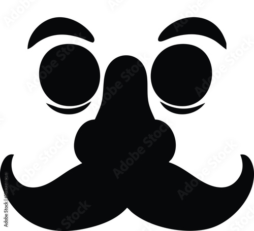 Black and white cartoon face with big eyes large nose and mustache