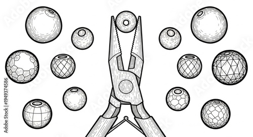 Pliers Holding Bead Among Scattered Beads Illustration.