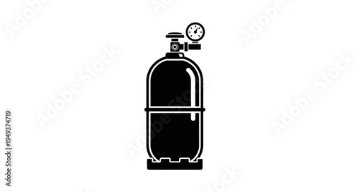 Black and White Illustration of a Gas Cylinder with Pressure Gauge.