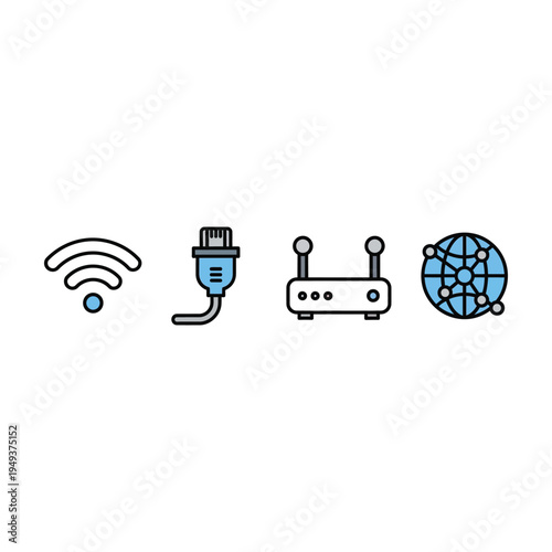 Wireless network router with ethernet ports and global connectivity icon