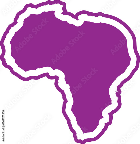 Purple outline of africa continent with white border on plain