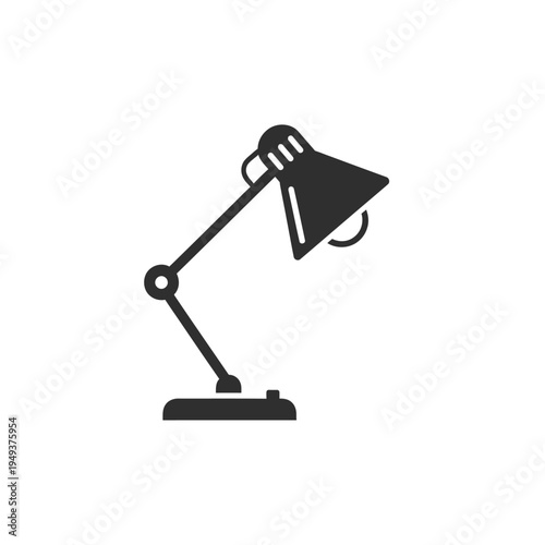 Black desk lamp on white background.