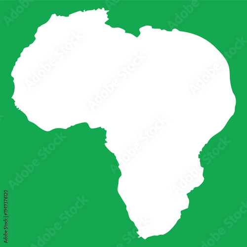 White silhouette of africa on green square background