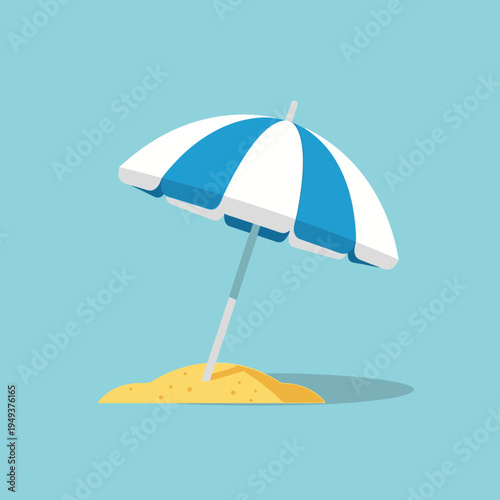 Beach umbrella on sandy shore.