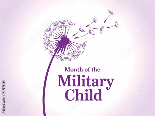 Month of the military child logo with purple dandelion on colored background