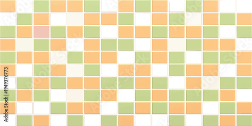 Seamless green, orange, and yellow plaid fabric texture featuring a vintage checkered pattern and geometric mosaic style for a retro textile wallpaper design vector