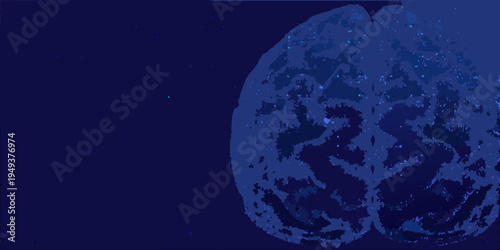 Abstract illustration of a human brain against a dark blue background