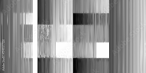 Abstract composition of vertical black and white lines with geometric shapes