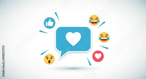 Social media reaction icons with heart in speech bubble.