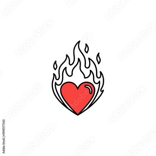 Red Heart On Fire Icon vector illustration