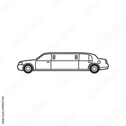 Simple Line Drawing of a Black Stretch Limousine on White Background vector illustration