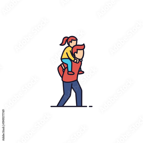Father Carrying Daughter On Shoulders vector illustration