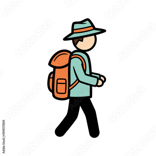 Cartoon Hiker With Backpack Walking vector illustration