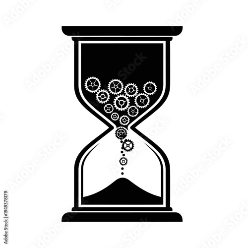Stylized hourglass illustration depicting flowing bubbles and time dynamics.