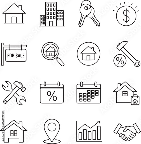 Real estate and finance icons set