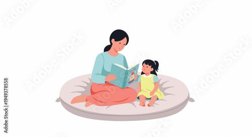 Loving mother reads a captivating storybook to her adorable little daughter, fostering imagination, learning, and a strong family bond in a cozy home setting.