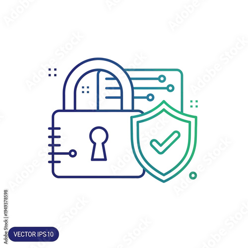 Padlock with shield and check mark.