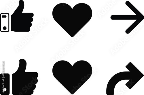 Black and white icons of hearts and speech bubbles Vector

