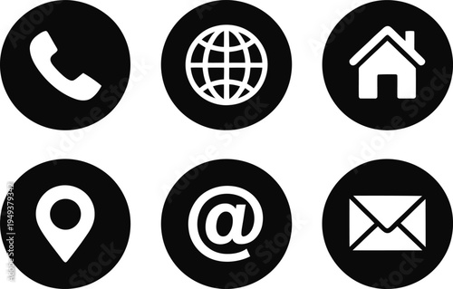 Five icons representing communication, location, home, and social media services Vector


