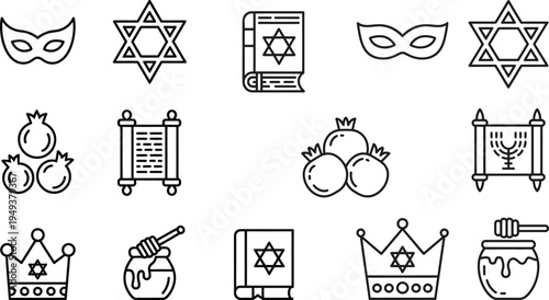 Collection of traditional jewish and hanukkah symbols and objects Vector

