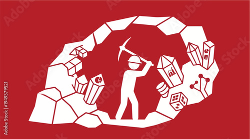 Data Mining Concept with Analyst Extracting Valuable Insights from Digital Data Crystals in Analytics Environment – Vector Illustration