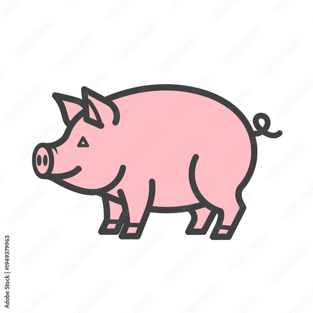 Fototapeta premium Pink Pig Cartoon Farm Animal.