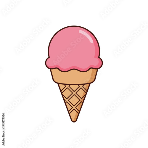 Pink ice cream on a cone.