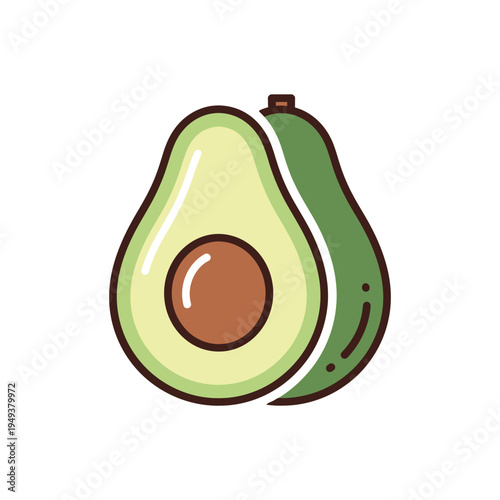 Avocado fruit with brown pit inside.