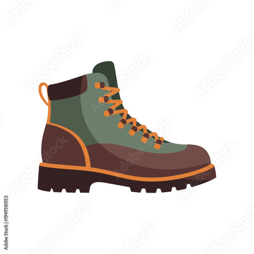 Hiking boot with orange laces and trim.