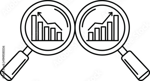 Magnifying glasses analyzing bar graphs