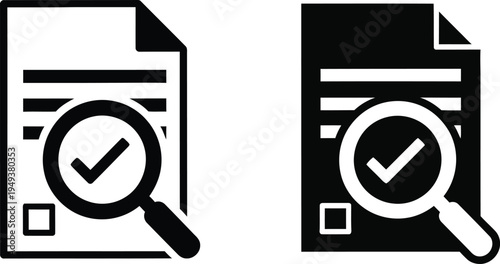 Document verification icons with magnifying glasses and checkmarks