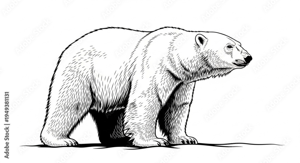 Fototapeta premium Detailed Black and White Illustration of a Majestic Polar Bear.