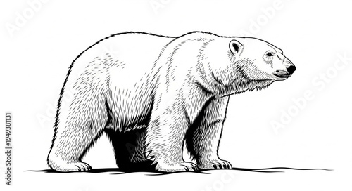 Detailed Black and White Illustration of a Majestic Polar Bear.