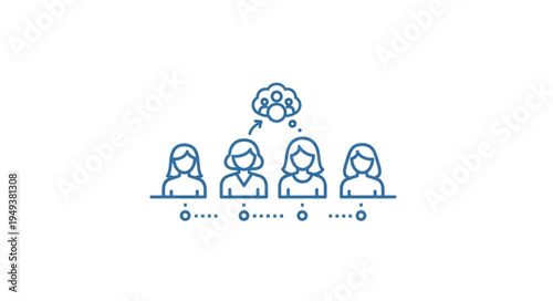 Female User Group Network Connection Icon Illustration.