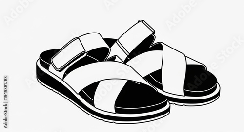 Pair of stylish black and white platform sandals.