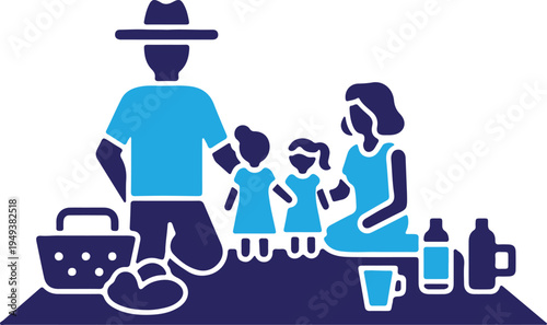 Silhouette of family having a picnic isolated on transparent background