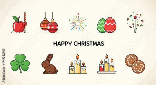 Festive holiday icon set for seasonal design