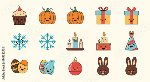 Festive holiday icons and symbols
