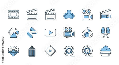 Film icons video camera clapperboard and reel