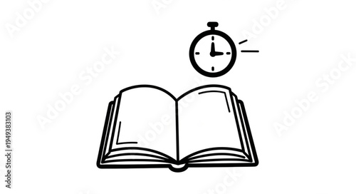 Open Book with Clock Icon Representing Study Time and Learning.