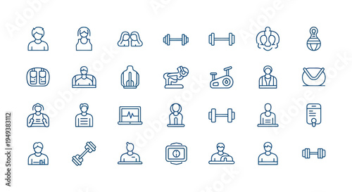 Fitness icons exercise people and equipment