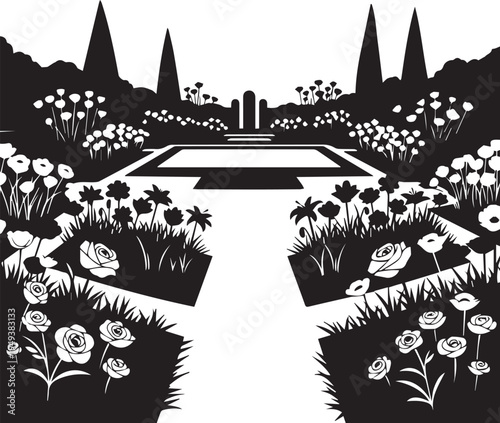 Garden silhouette illustration vector line art landscape design